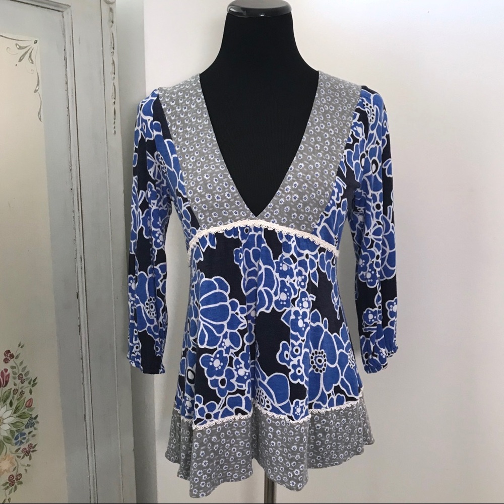 Ric Rac Anthro Eventide Top Blue Long Sleeve M